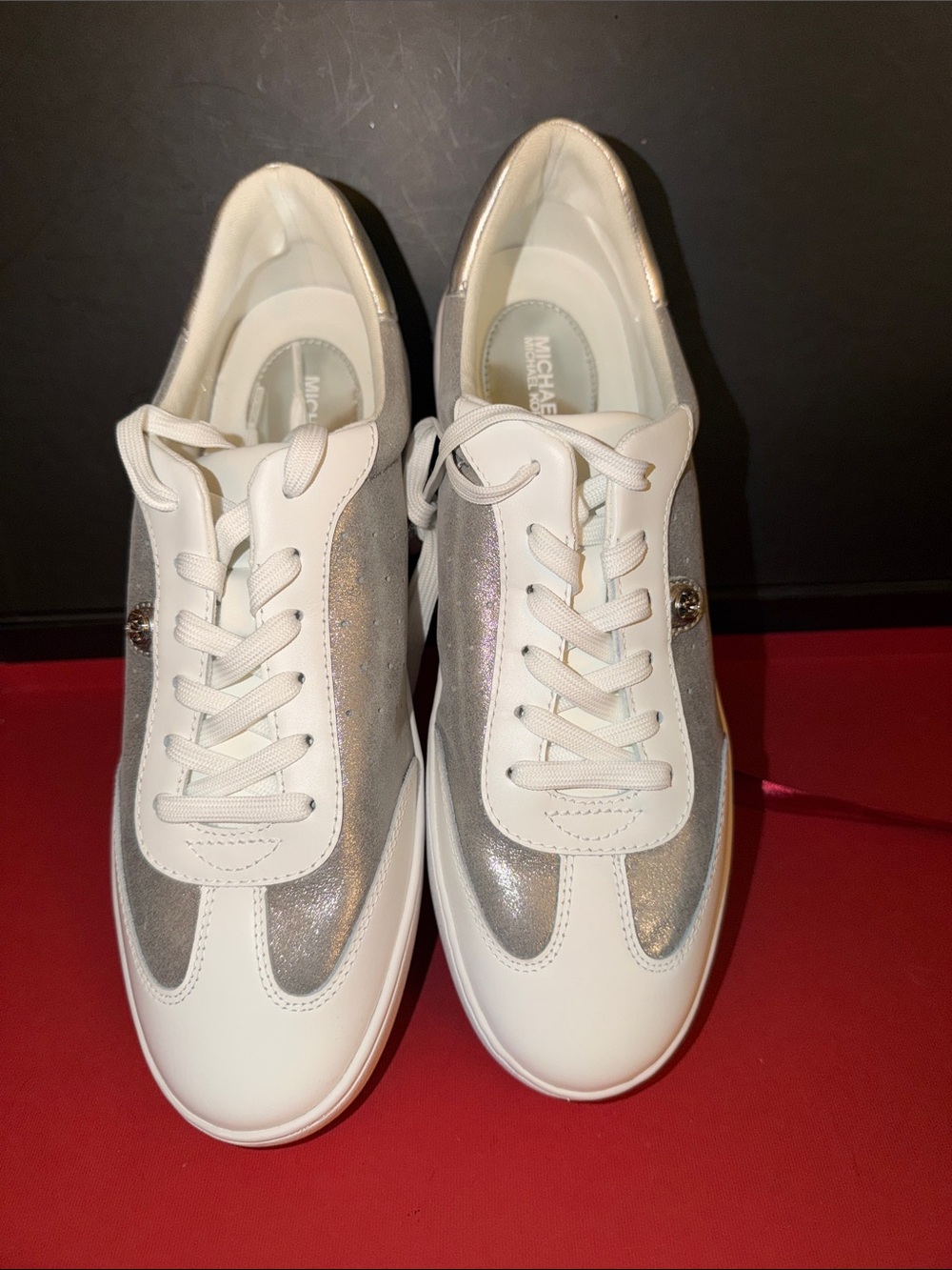 Michael Kors White and Silver Panel Lace-Up Sneakers